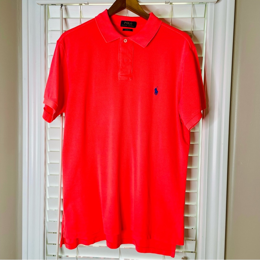 POLO RALPH LAUREN MENS SIZE LARGE CUSTOM FIT CORAL COLOR GEAT CONDITION